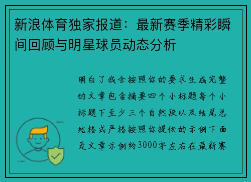 新浪体育独家报道：最新赛季精彩瞬间回顾与明星球员动态分析